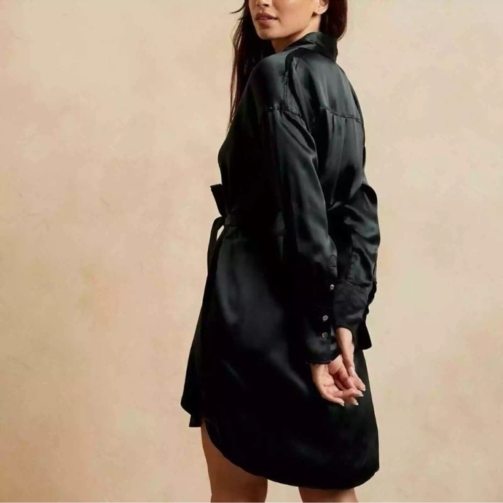 NWOT Banana Republic Muse Silk Belted Long Sleeve Shirt L Dress Dark Green